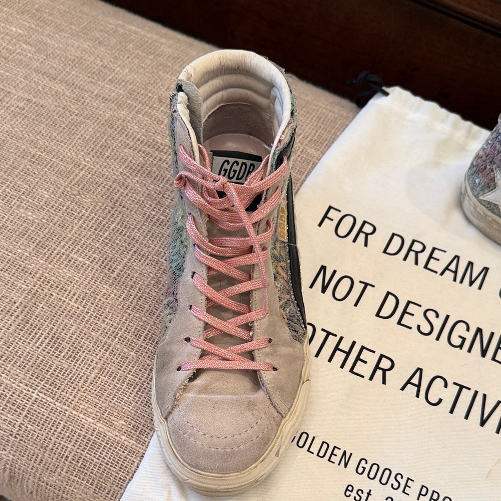 Golden Goose Sequin Sneakers with Pink Laces - Picture 3 of 7